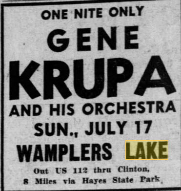 Wamplers Lake Pavilion - 15 JUL 1949 GENE KRUPA AT ALLIES
